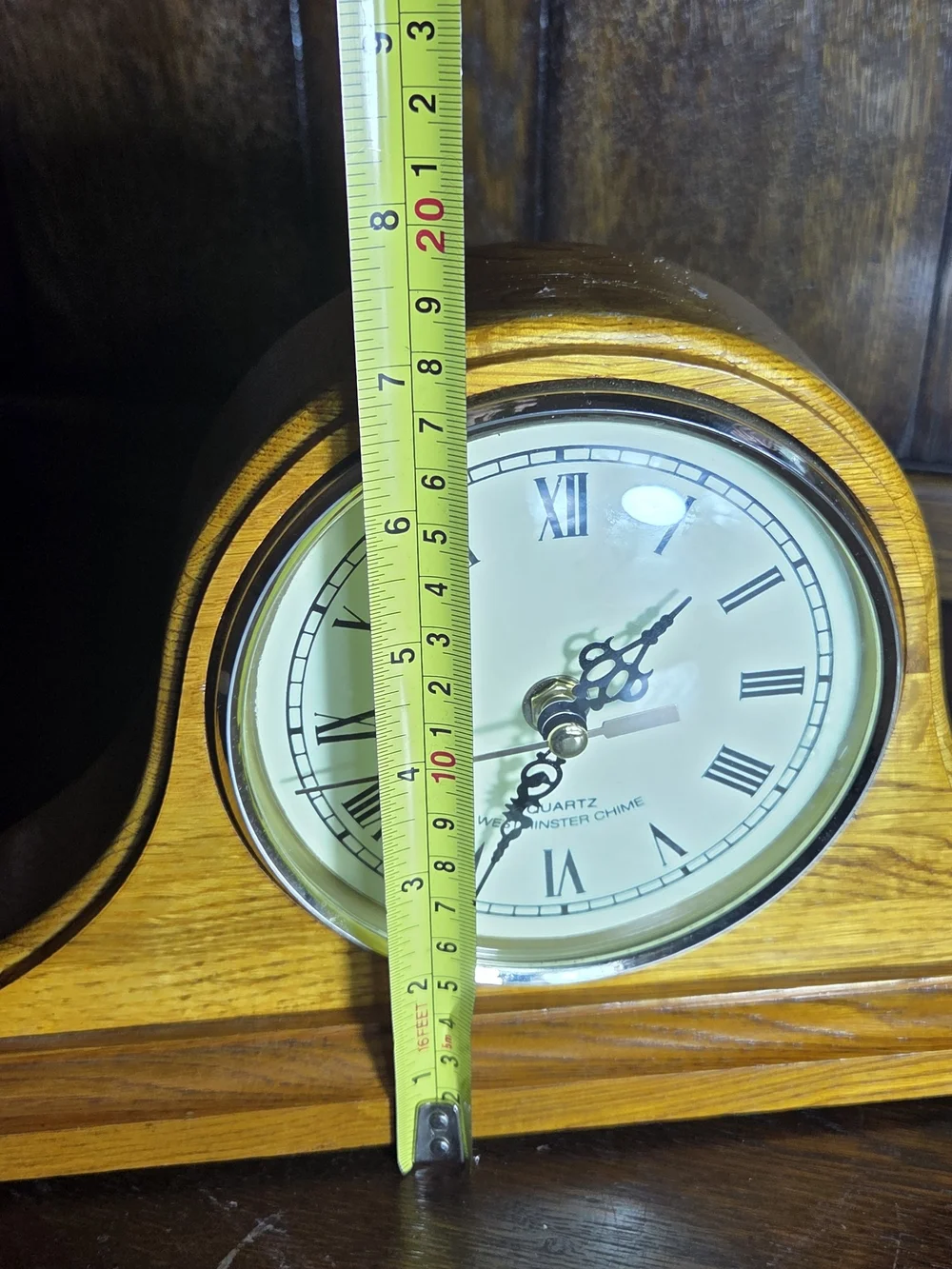 Timeless Wooden Mantel Clock in Oak Finish